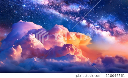 Background material: A fantastic space sky with pastel colored clouds and stars 118046561