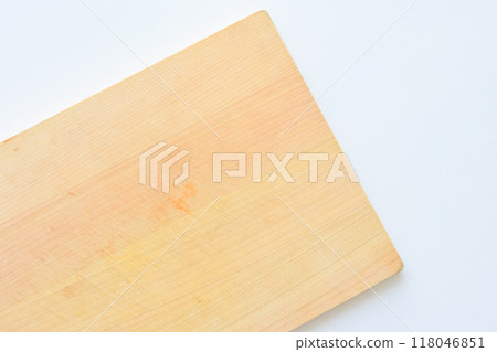 wooden cutting board isolated on white background, plank wood in the kitchen 118046851