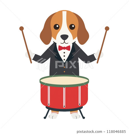 穿著燕尾服的 Beagle 3 演奏打擊樂 / 傳單和海報材料 118046885