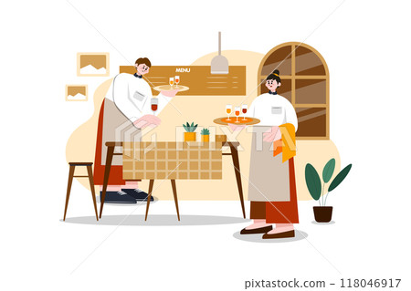Restaurant Service flat illustration concept on white background Restaurant Service flat illustration concept on white background 118046917