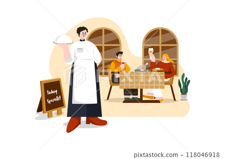 Restaurant Service flat illustration concept on white background 118046918