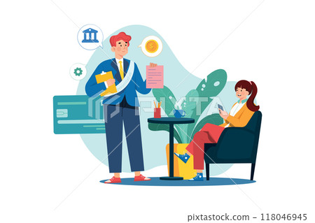 Customer Service flat illustration concept on white background Customer Service flat illustration concept on white background 118046945