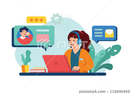 Customer Service flat illustration concept on white background Customer Service flat illustration concept on white background 118046948