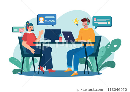 Customer Service flat illustration concept on white background Customer Service flat illustration concept on white background 118046950