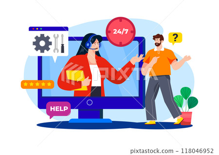 Desktop Support flat illustration concept on white background 118046952