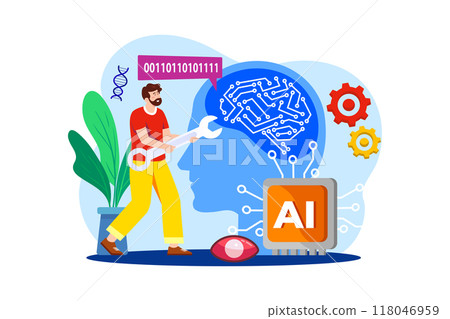 Artificial Intelligence Engineer flat illustration concept on white background Artificial Intelligence Engineer flat illustration concept on white background 118046959