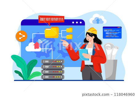 Cloud Architect flat illustration concept on white background Cloud Architect flat illustration concept on white background 118046960