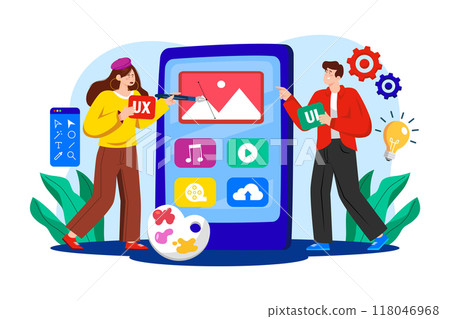 UX Designer and UI Developer flat illustration concept on white background 118046968