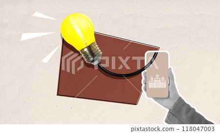 A person holding a phone with a light bulb on it 118047003