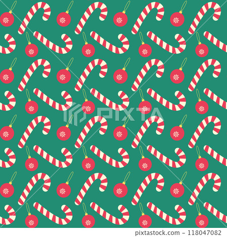 Candy Canes and New Year toys Seamless pattern in trendy Christmas shades. Greeting background idea 118047082