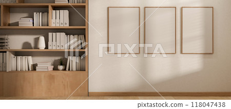 A cozy contemporary home corridor, hallway features picture frames mockup on a white wall. A cozy contemporary home corridor, hallway features picture frames mockup on a white wall. 118047438