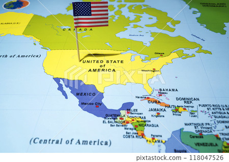 A map of the United States with a United States of America flag on it A map of the United States with a United States of America flag on it 118047526
