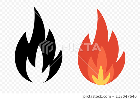Vector Fire Flame Icon Set. Isolated Campfire, Bonfire, Flame Sign. Front View. Design Template for Outdoor, Camping, Emergency Graphics. Vector Illustration 118047646