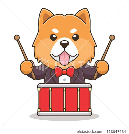 穿著燕尾服的鬆獅犬演奏打擊樂 3 / 傳單和海報材料 118047684