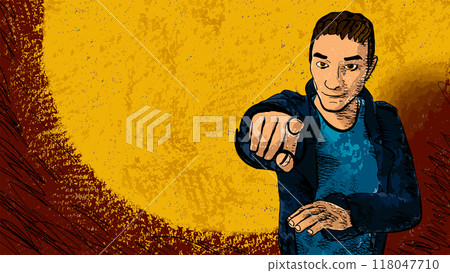 Spotlight on Success man pointing camera comic book drawing with copy space Spotlight on Success man pointing camera comic book drawing with copy space 118047710
