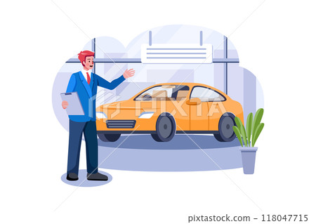Car showroom manager dealing with car Car showroom manager dealing with car 118047715