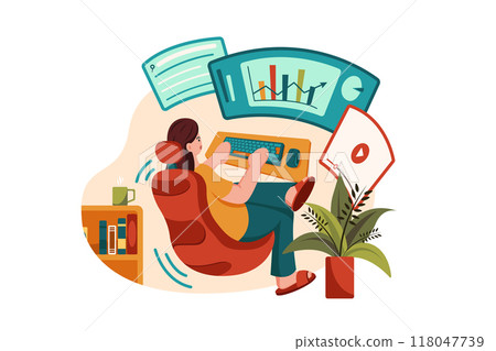 Woman doing Multitasking while working from home Woman doing Multitasking while working from home 118047739