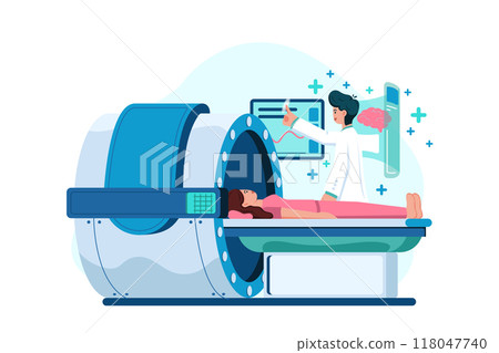 Doctor checking patient health using MRI machine 118047740