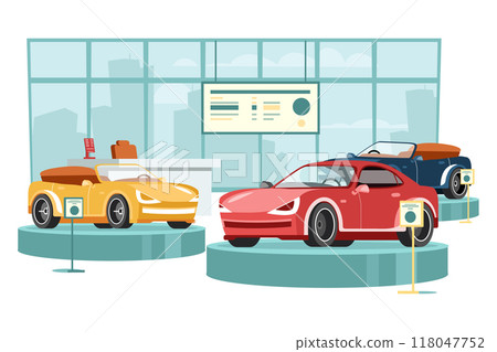 Cars dealership center showroom interior. 118047752