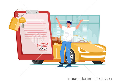 The happy young man was excited when got a bank authorization 118047754