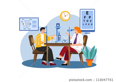 Female ophthalmologist checking patients' eyesight 118047781