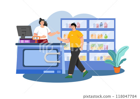 Man buying medicine at a pharmacy shop 118047784
