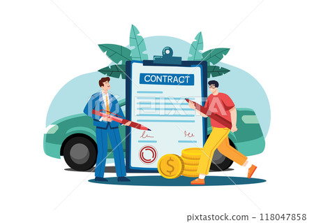 Man and car showroom manager signing contract 118047858