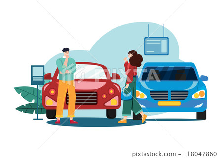 Buyer choosing automobile in store 118047860