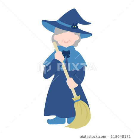 Flat illustration of a senior woman dressed as a witch for Halloween 118048171