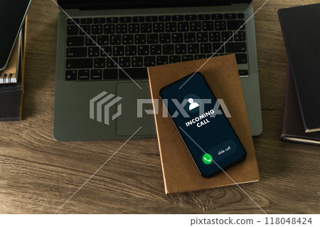 INCOMING CALL on Smartphone interface communication on a display 118048424
