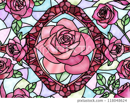 Rose stained glass seamless pattern A-1 (colorful) 118048624