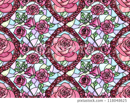 Rose stained glass seamless pattern A-1' (colorful) Rose stained glass seamless pattern A-1' (colorful) 118048625