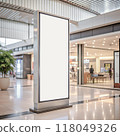 LED Screen mockup. Vertical indoor white blank TV digital poster billboard stand template for advertising design in shopping mall or supermarket. 118049326