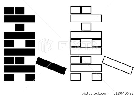 Wood stack balances game icon. Tower games for kids sign. Wooden block puzzle symbol. Board game logo. flat style. Wood stack balances game icon. Tower games for kids sign. Wooden block puzzle symbol. Board game logo. flat style. 118049582