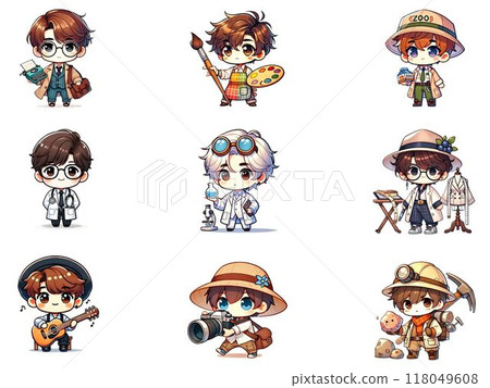 Cute chibi characters with various professions 118049608