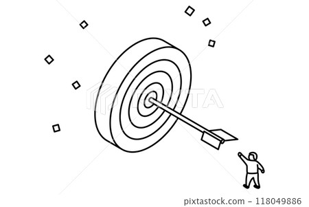 商業目標圖像，簡單的線條畫插圖，人們擊中目標，等距 118049886