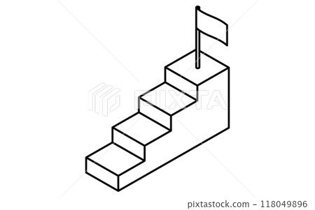 業務目標圖像、樓梯和目標旗的簡單線條圖解、等距 118049896
