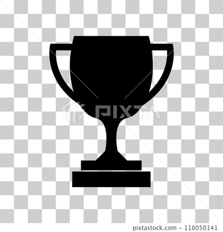 Trophy icon on transparent. Trophy cup sign. Champion cup winner trophy award symbol. Black silhouette of trophy cup logo. flat style. 118050141