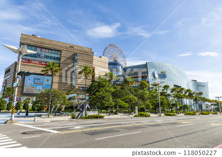 Low-angle view of Dream Mall building in Kaohsiung, Taiwan. It was the largest shopping mall in Taiwan. 118050227