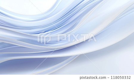 Soft, flowing waves of light blue fabric gently drape across a white surface, creating a serene and calming atmosphere 118050332
