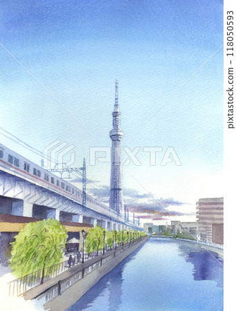 Tokyo Sky Tree Watercolor Tokyo Sky Tree Watercolor 118050593