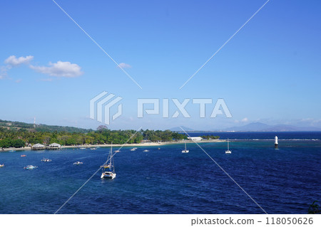 Breathtaking panoramic view of Pantai Senggigi, Lombok, Indonesia. Breathtaking panoramic view of Pantai Senggigi, Lombok, Indonesia. 118050626