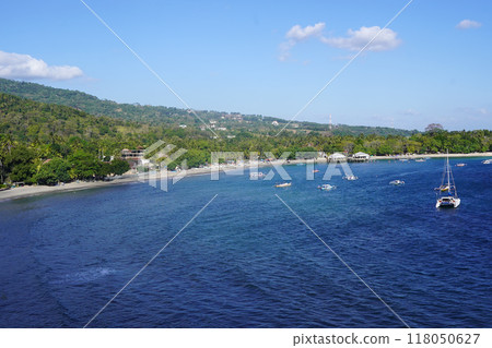 Breathtaking panoramic view of Pantai Senggigi, Lombok, Indonesia. Breathtaking panoramic view of Pantai Senggigi, Lombok, Indonesia. 118050627