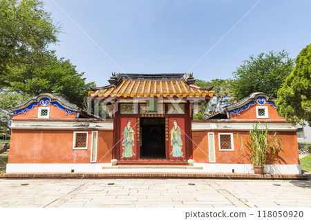Building view of the Temple of the Five Concubines (Wufei Temple) in Tainan, Taiwan. 118050920