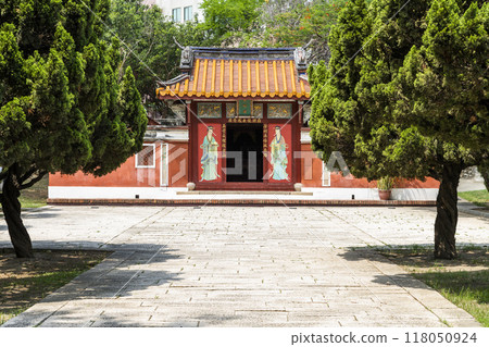 Building view of the Temple of the Five Concubines (Wufei Temple) in Tainan, Taiwan. 118050924