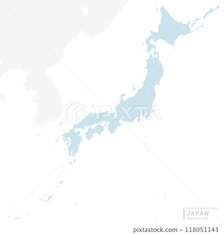 A blue dot map of the Japanese archipelago, including neighboring countries. Medium size. 118051143