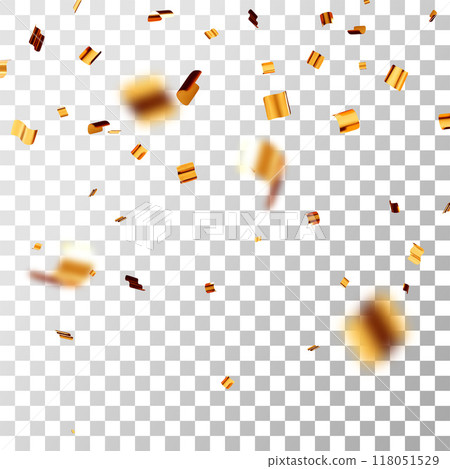 3D party gold confetti on transparent background. 118051529