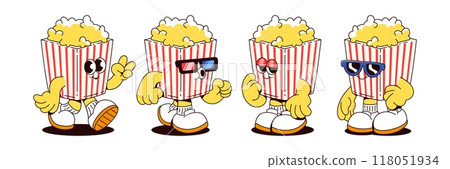 Popcorn box characters set isolated on white 118051934