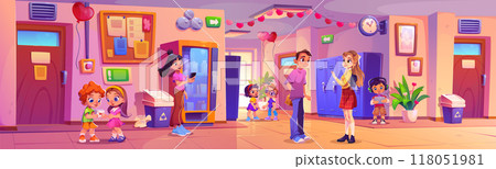 School hallway on Valentine day cartoon background 118051981