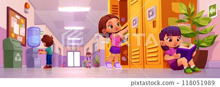 Kids in school corridor during break Kids in school corridor during break 118051989